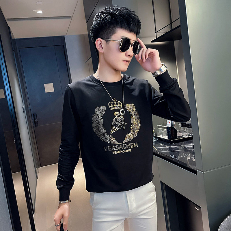WY77 秋装社会精神小伙修身卫衣男套头衫 黑1图片