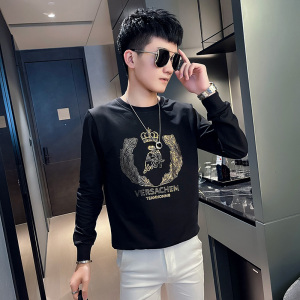 WY77 秋装社会精神小伙修身卫衣男套头衫 黑1图片