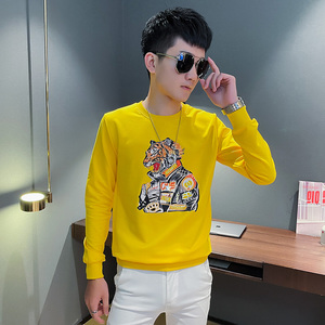 WY79秋装社会精神小伙修身卫衣男套头衫黄,白色秋装搭配图片大全图片