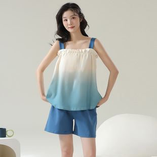 可爱可外穿全棉 薄款 带胸垫纯棉睡衣女学生夏天吊带短裤 家居服套装