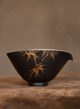 萬家造物双色化妆土粉引金绘竹子公道杯匀杯小品一人饮茶道配件