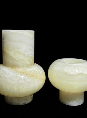 现代极简奶油风玉石花器摆件
