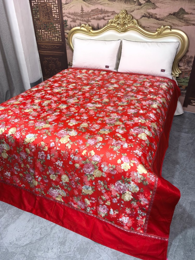 新款杭州丝绸婚庆被套软缎七彩织锦缎绸缎被罩结婚被面喜被子单件