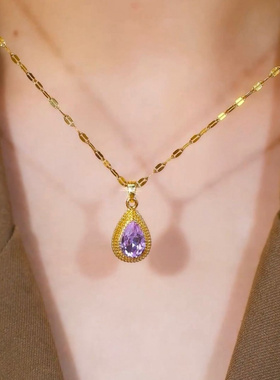 紫锆石水滴锁骨链百搭气质颈链