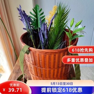 新疆包邮复古红竹编背篓加厚头表演道具箩筐层有竹皮竹制品竹筐采