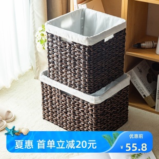 仿藤编收纳筐手编置物筐欧式 轻奢风时尚 脏衣篮带布衬提手咖啡棕色