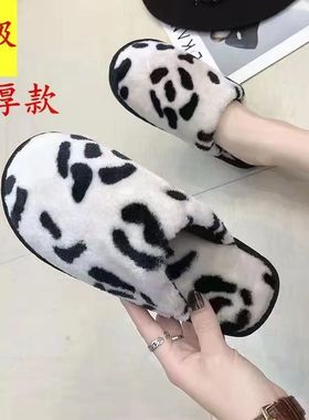 冬季豹纹轻便防滑女棉拖鞋特大号41-45号居家保暖ins防滑情侣拖鞋