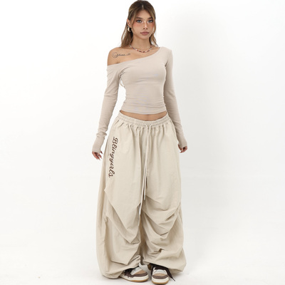 BLINGGIRLS美式褶皱工装伞兵裤