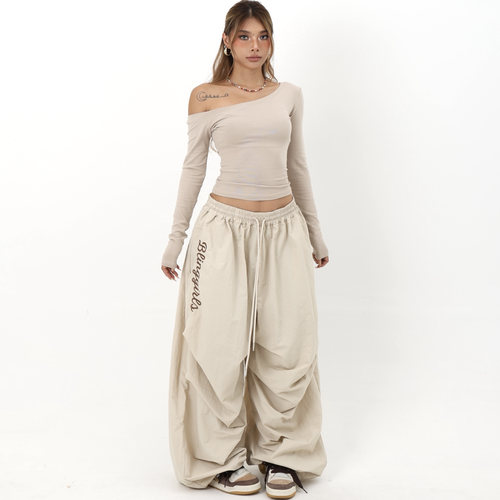 BLINGGIRLS美式褶皱工装伞兵裤