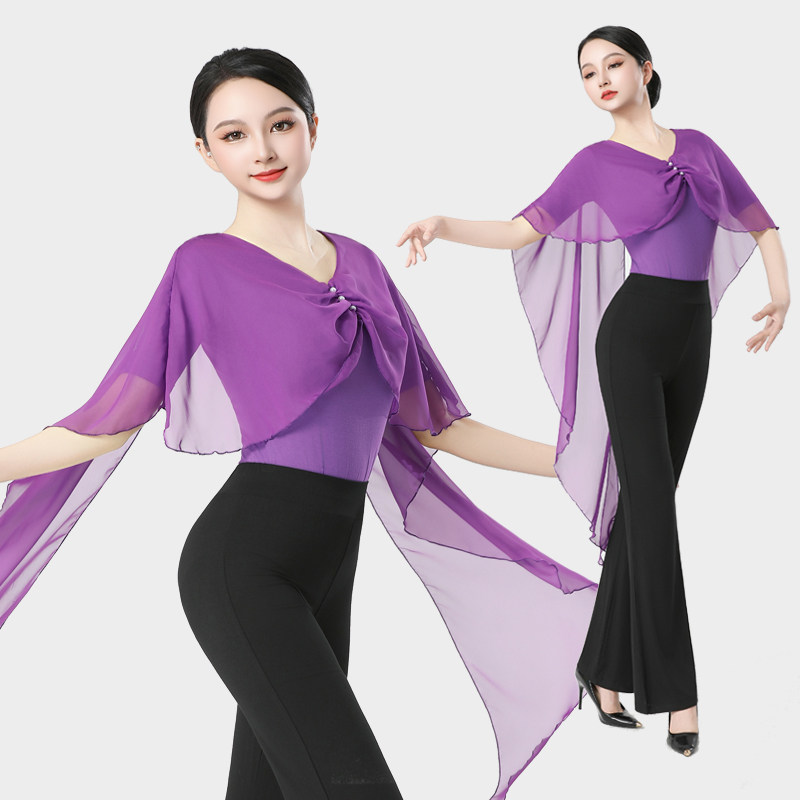 紫色V领修身现代舞导师服修身