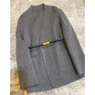 韩版 新款 气质羊绒外套 双面羊毛呢子大衣女冬季 廓形高级感腰带西装