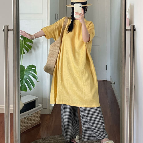 宽松廓形亚麻连衣裙女装
