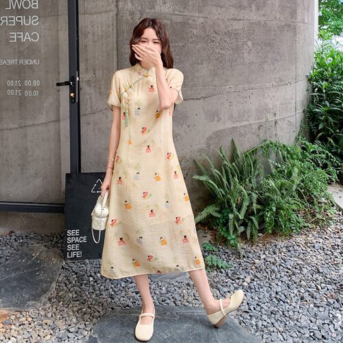 夏季新款小唐人印染国风宽松旗袍式连衣裙X005-P140K208