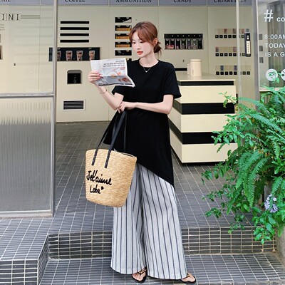 【大货】不规则T恤条纹长裤套装D25 P155K228