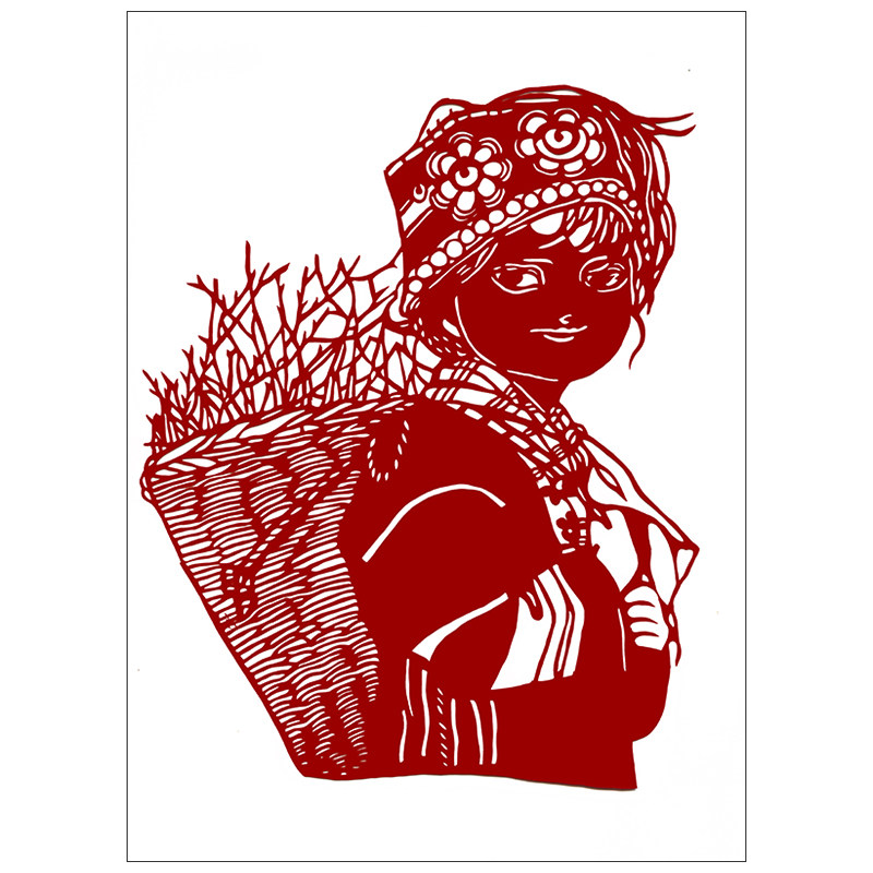 高清手工剪纸小女孩黑白打印底稿剪纸中国特色传统工艺品素材图案