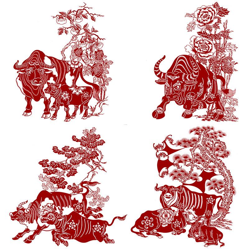 2021牛年剪纸窗花底稿手工刻纸图案黑白打印底稿中国风剪纸图样