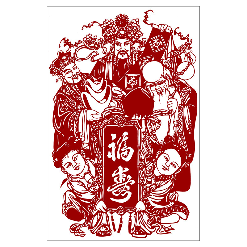 寿星财神剪纸图案黑白打印底稿花鸟手工刻纸图样中国风窗花装饰画