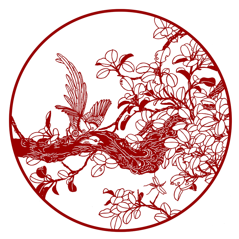 高清国画花鸟剪纸底稿手工刻纸图样diy模板中国风窗花图案打印稿