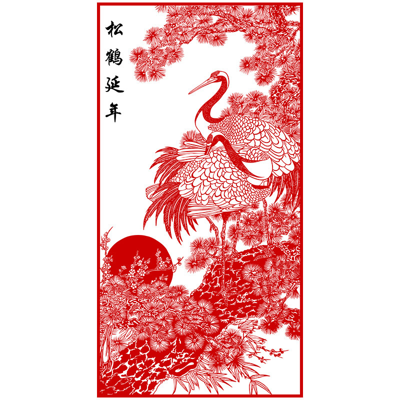 松鹤延年刻纸图案底稿手工剪纸图案底稿刻纸模板中国风窗花图样