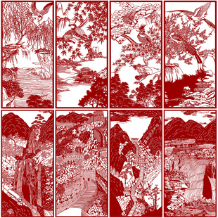 山水花鸟剪纸图案底稿手工刻纸图样模板中国风剪纸diy窗花打印稿