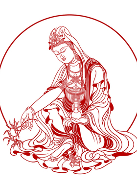 观音人物刻纸图案底稿剪纸底稿