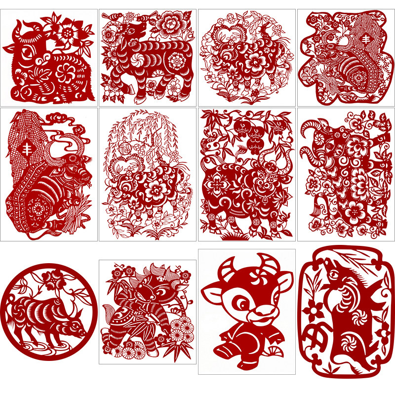 牛年剪纸图样底稿春节窗花手工刻纸图案黑白打印底稿中国风装饰画