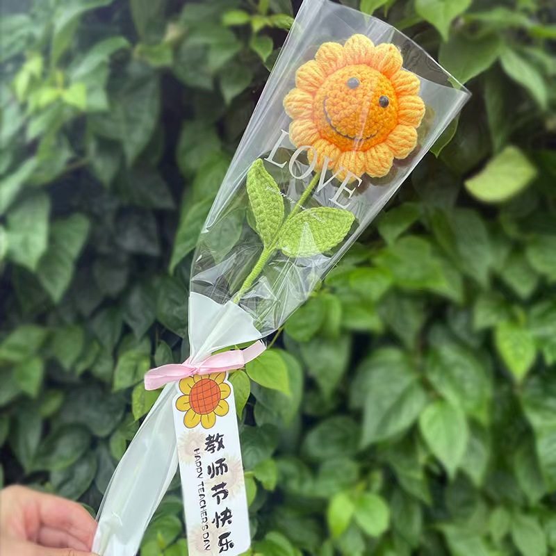 手工钩织毛线花束成品向日葵玫瑰仿真花/假花