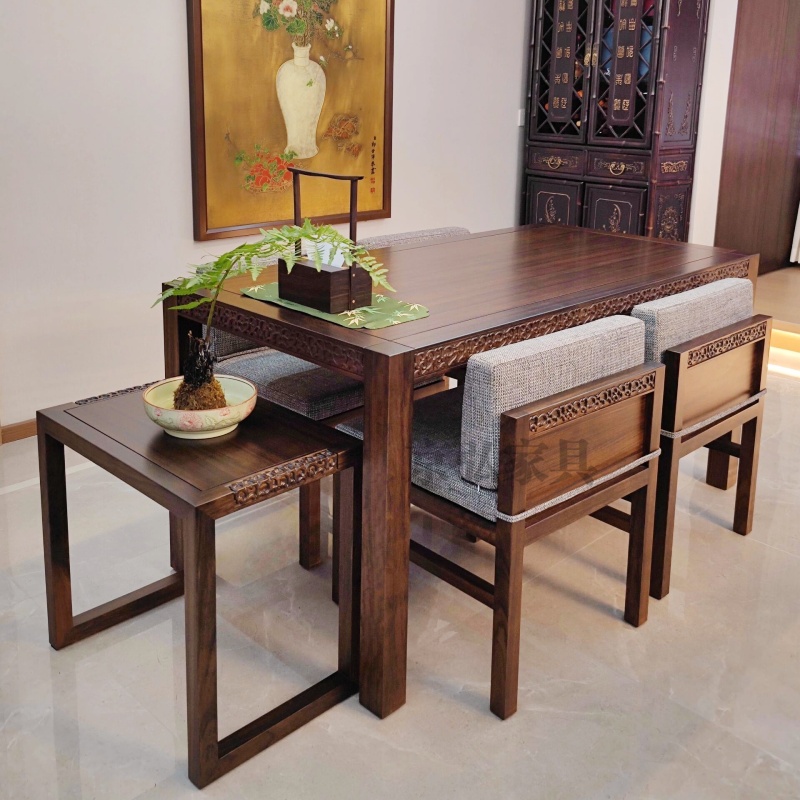 新中式长餐桌黑檀饭桌小户型爱里古夷苏木长餐台君和宋檀风格餐桌