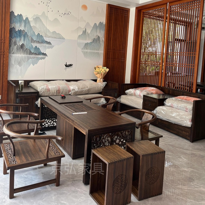 方形黑檀木茶桌新中式