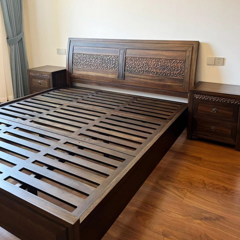 新中式双人床主卧黑檀家具爱里古夷苏木1.8m婚床君和檀风全实木床