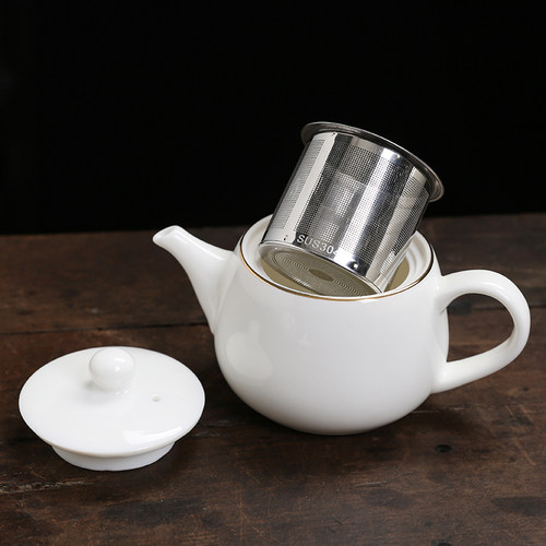 白瓷茶壶羊脂玉茶壶单壶带过滤网