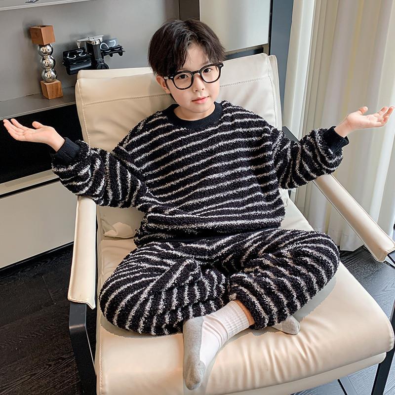 男童珊瑚绒睡衣秋冬季2025新款加厚冬装儿童法兰绒加厚家居服套装