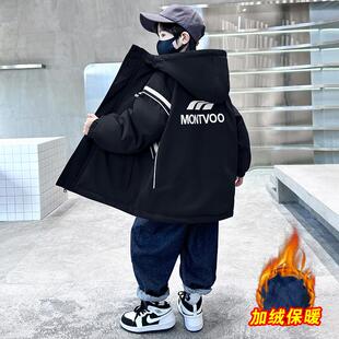男童加绒外套秋冬装风衣2025新款洋气中大童冬季加厚派克服棉衣潮