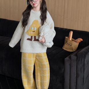 女大童珊瑚绒套装 儿童半边绒睡衣秋冬加厚女童冬季 家居服网红爆款