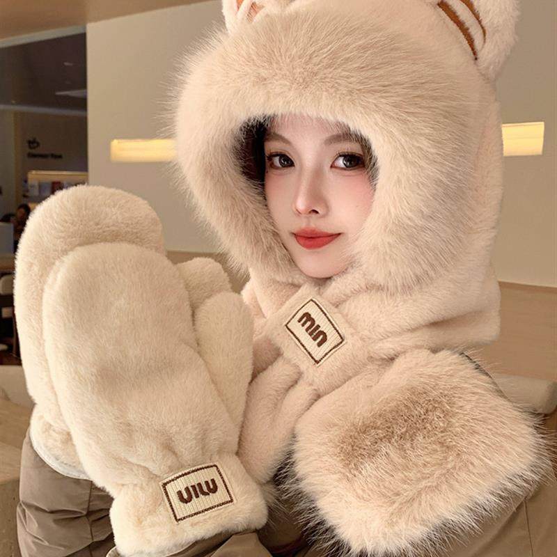 2024年冬季女性填充帽新围巾全合一保暖加厚天鹅绒围巾三件套自行,服饰配件/皮带/帽子/围巾,帽子,淘宝优惠券,粉丝福利购,淘宝优惠卷