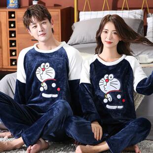 法兰绒睡衣男生冬季情侣款珊瑚绒胖M女士加大码秋冬天家居服210斤
