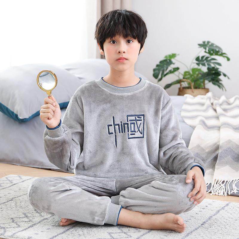 男童睡衣冬季儿童珊瑚绒秋冬加绒加厚款大童男孩法兰绒家居服套装