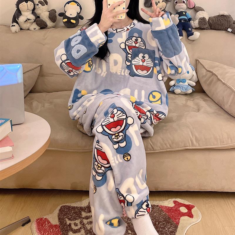 派大星珊瑚绒睡衣少女款秋冬季加绒加厚保暖学生加大码胖mm家居服
