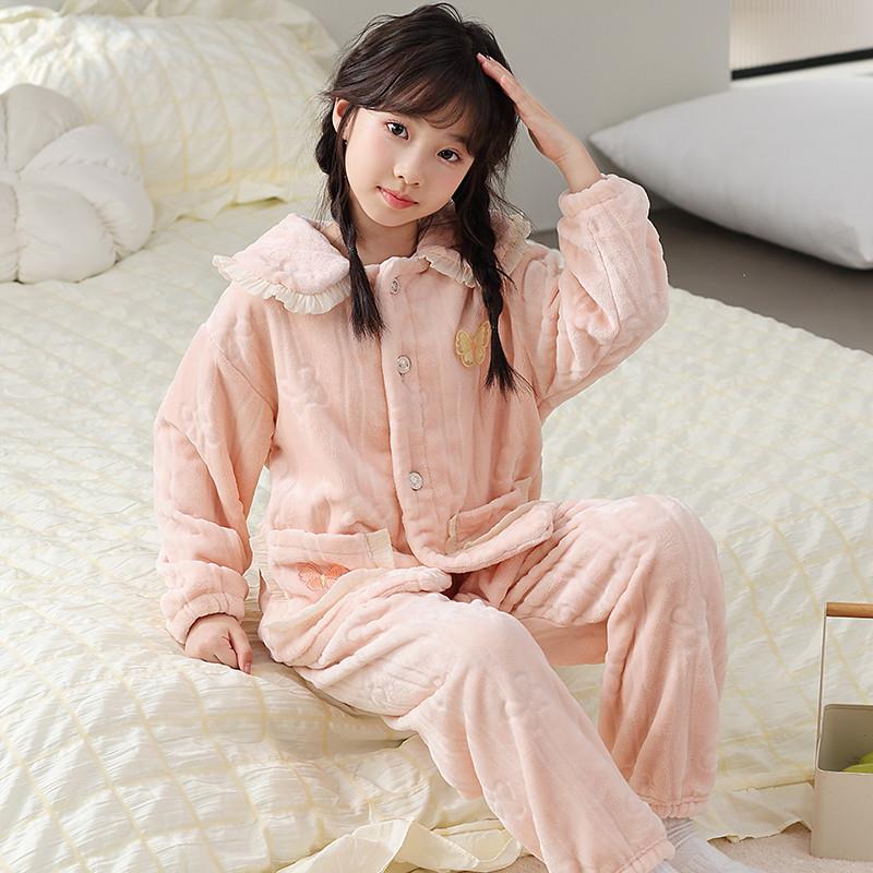 女童珊瑚绒睡衣2024秋冬新款儿童家居服女孩洋气中大童法兰绒套装