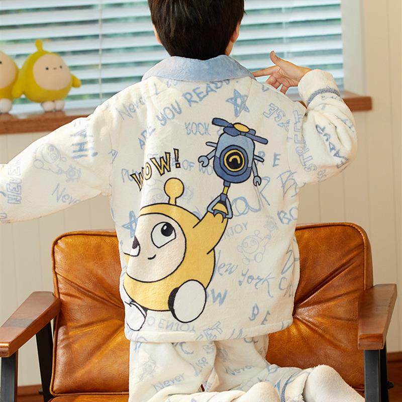 儿童睡衣男童法兰绒男孩中大童秋冬保暖蛋仔加厚珊瑚绒家居服冬季,童装/婴儿装/亲子装,家居服套装,淘宝优惠券,粉丝福利购,淘宝优惠卷