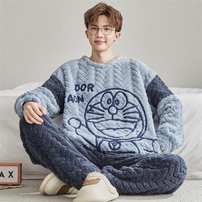 睡衣男士秋冬季珊瑚绒加绒加厚加大码青少年法兰绒冬款家居服套装