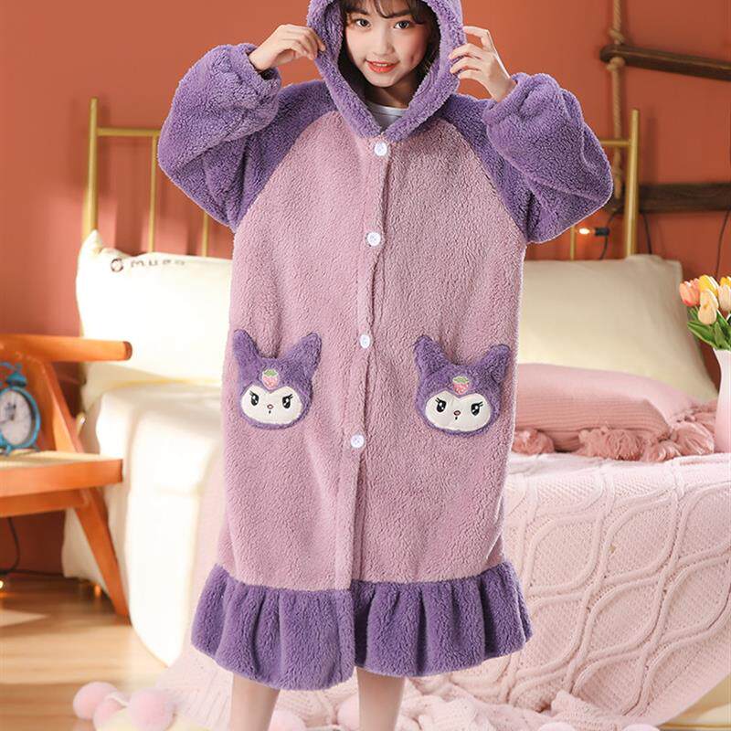 女童睡袍加厚珊瑚绒秋冬季儿童浴袍卡通库洛米小孩保暖睡衣公主裙
