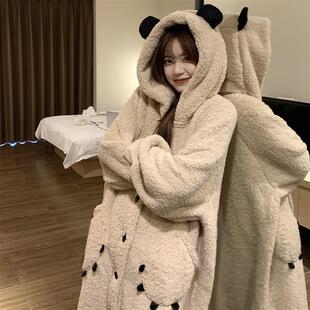 大码珊瑚绒睡衣冬季女款睡袍加绒加厚海岛绒小熊2024新款冬天长袍