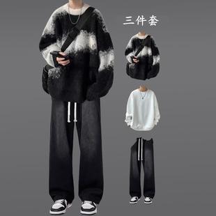 重磅慵懒风针织衫 男高级感复古毛衣痞帅搭配宽松学生潮牌线衣外套