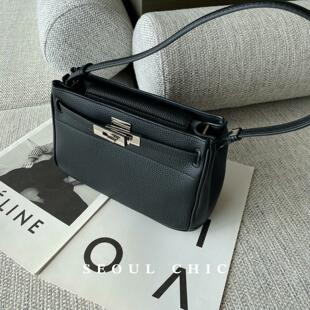 SEOULCHIC 高级感软皮手提包气质锁扣单肩包凯莉腋下包百搭小方包