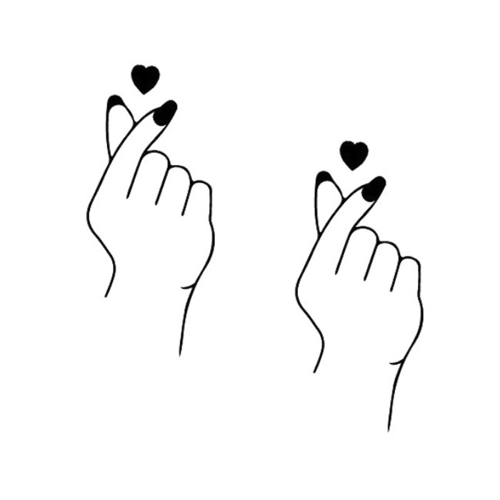 喵小姐  黑白手动比心 耳后小清新 持久防水男女情侣 手腕小纹身