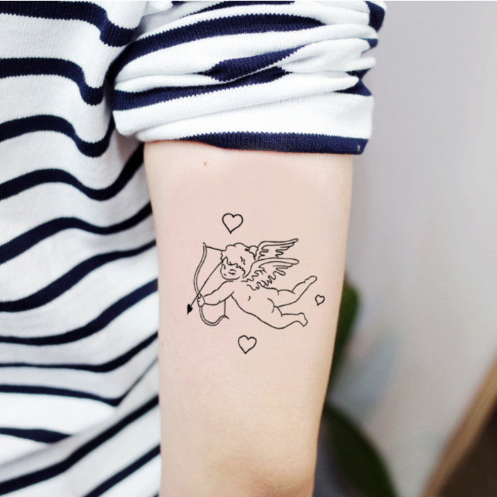 喵小姐 港风黑白线条纹身贴 男女防水持久天使射箭纹身贴刺青遮疤