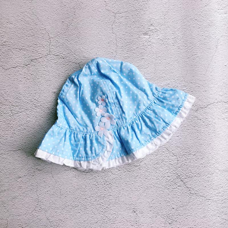 春夏女宝宝防晒帽儿童小孩点点波点帽子太阳帽花朵花边甜美盆帽子