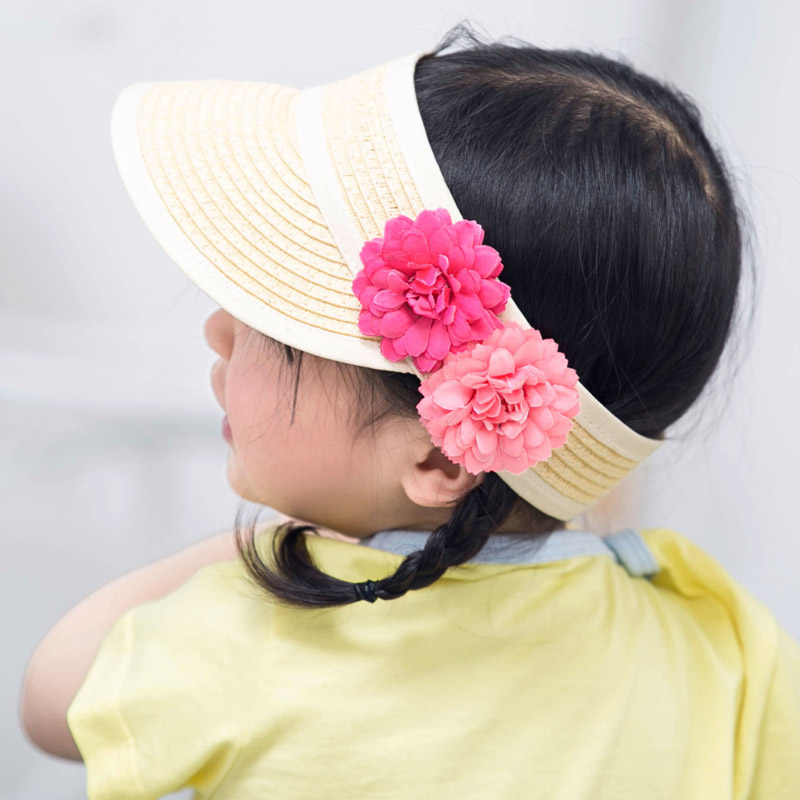 春夏女儿童宝宝小孩公主空顶帽花朵沙滩草帽遮阳帽太阳帽拍照写真