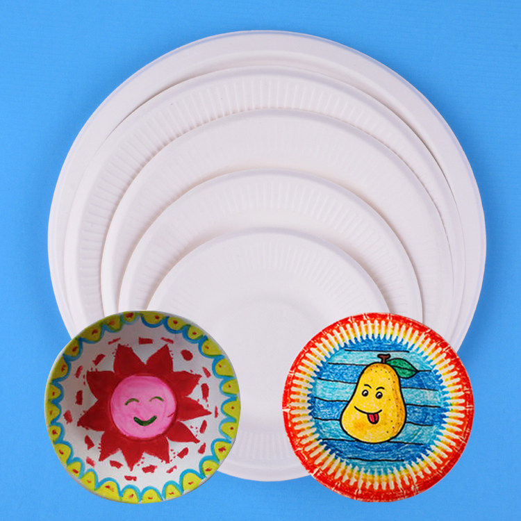 白色纸盘子儿童绘画涂鸦 一次性纸盘生日蛋糕盘子幼儿园手工材料